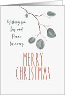 Christmas Branch Watercolor Green Leaves Red Berries card