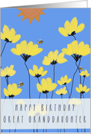 Happy Birthday Great Granddaughter Whimsical Yellow Flowers Sun Bee’s card