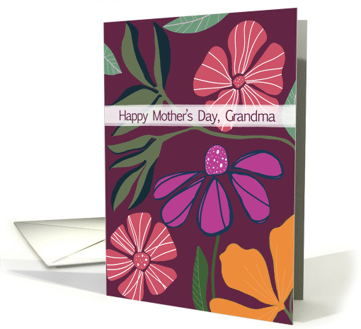 Happy Mother's Day Grandma Bright Pinks Orange Whimsical Flowers card