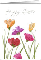 Happy Easter Watercolor Whimsical Flowers with Pencil Sketching card