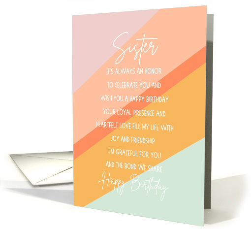 Happy Birthday Sister Typography Pastel Diagonal Stripes card