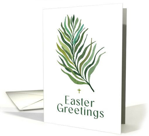 Easter Greetings Watercolor Green Palm Branch Cross card (1831414)