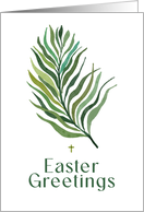 Easter Greetings Watercolor Green Palm Branch Cross card