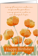 Happy Birthday Elegant Orange Graphic Design Illustrated Flower Garden card
