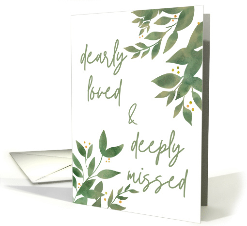 Death Remembrance Simple Watercolor Green Leaves Typography card