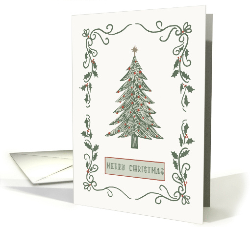 Merry Christmas Hand Drawn Christmas Tree With Holly... (1941484)