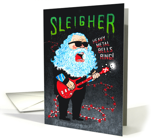 Sleigher Funny Heavy Metal Santa Band Rocks Out on Guitar... (1744960)