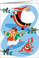 Funny Christmas Scene of Santa and Mrs. Claus Skating on a Pond card