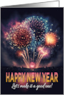 Happy New Year Fireworks Cityscape Night card
