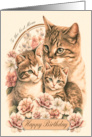 Best Mom Birthday Cats with Flowers in Vintage Style card