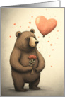 Valentine Bear with Flowers and Red Heart Balloon card