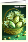Happy Easter Basket with Eggs and Flowers card