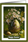 Happy Easter Basket with Flowers and Eggs card