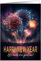 Happy New Year Fireworks Cityscape Night card