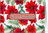 Christmas Poinsettias Mistletoes Floral card