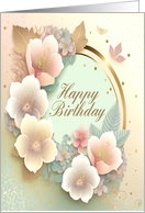 Birthday Elegant Flowers in Golden Pastel Colors card