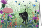 Flower Garden with Black Cat and Butterflies card