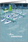 Marina Christmas Tree Lit the Harbor Boats as it Snows card