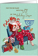 Christmas and Hanukkah Celebration for Girl with Gifts and Cookies card