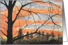 Watercolor for Nature Lover with Autumn Sunset behind Tree Branch card