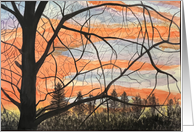 Sympathy Watercolor for Nature Lover with Orange Sunset behind Tree card