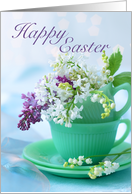 Spring Easter Blossoms Arranged in Teacups and Saucers card