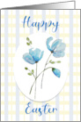 Happy Easter Blue Flower Blue Plaid Background card