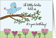 Happy Birthday A Little Birdie Told Us blue birdie card