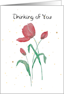 Thinking of You red tulips watercolor painted card