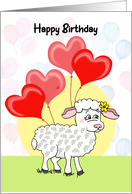 Happy Birthday Red Heart Balloons cute lamb card