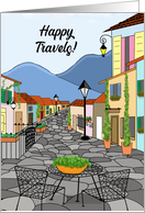 Bon Voyage Happy Travels Cobblestone Village Town Street card