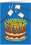 Funny Cake Roasting Marshmallows Birthday card