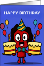 Kids Happy Birthday with Cakes Balloons and Cartoon Character card