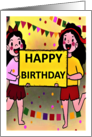 Kids Happy Birthday Girl Twins Cartoon Characters card