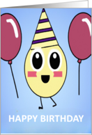 Kids Happy Birthday with a Party Character and Balloons card