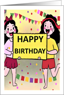 Kids Happy Birthday Girl Twins Cartoon Characters card