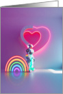 Gay Robot Guarding Neon Heart and Rainbow for Valentine’s Day card