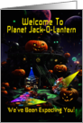 A Scary Sci Fi Halloween Welcome to a Planet of Jack O Lanterns card