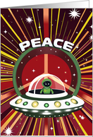 A Bright Flying Saucer Bringing Holiday Peace From Across the Cosmos card
