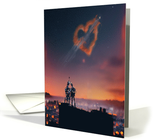 for Anyone Valentines Day Romantic Robots on a Rooftop card (1762796)