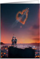 for Anyone Valentines Day Romantic Robots on a Rooftop card
