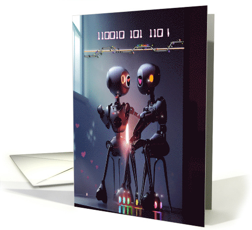 for Anyone Valentines Day a Robot Couple Share a Tender Moment card