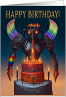 For Birthday for Gay Person Dark Cyborg with Birthday Cake and Candles card