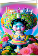 A Colorful Fun Asian Girl’s Birthday card