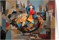 A Thanksgiving Turkey Painting in Vintage Colorful Cubist Style card