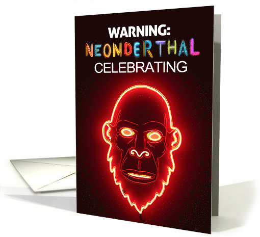Red Neon Caveman Face The Neonderthal card (1926726)