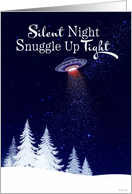 Beautiful Winter Snow Scene a Flying Saucer Brings a Silent Night card
