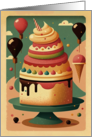 Retro Birthday Cake and Balloons Sweet and Nostalgic card