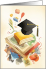 Watercolor Graduation Cap and Books Celebrate the Extraordinary Grad card