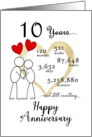 10th Wedding Anniversary Stick Figures and Red Hearts card